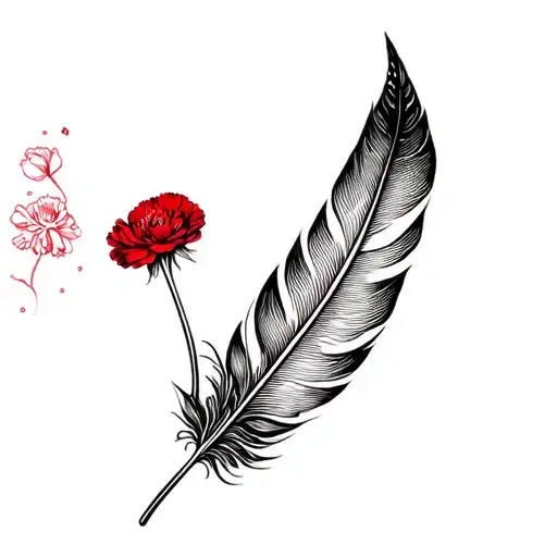 Feather And Red Carnations