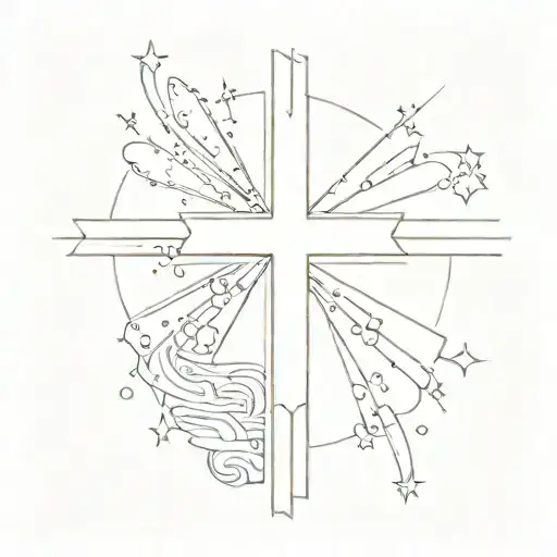 A Minimalist Design Of A Cross With A Star Shining Above It