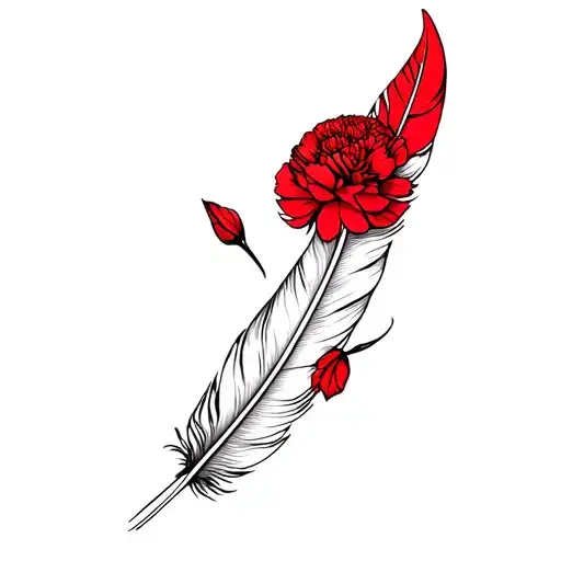 Feather And Red Carnations