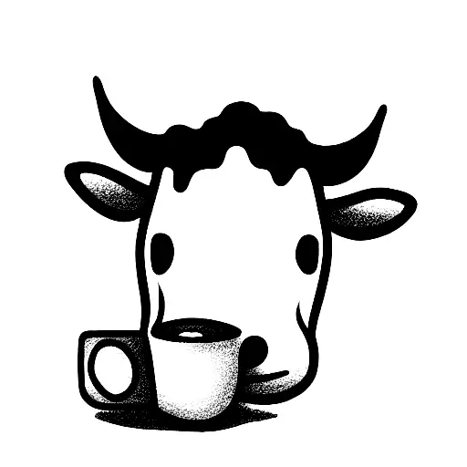 Cartoon Cow With Cup Of Tea In Full Growth