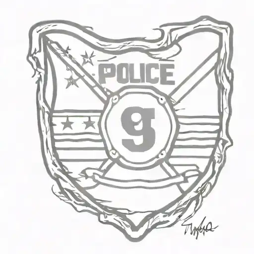 Police Badge Number 949 With Tattered American Flag