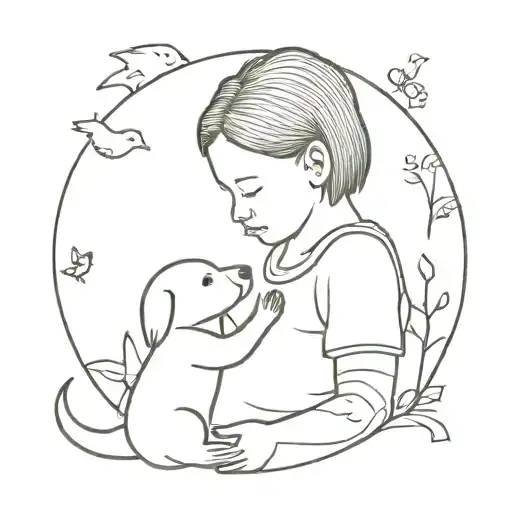 A Minimalist Tattoo Of A Baby Daughter Playing With Animals