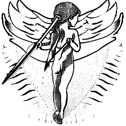 Cherub With Wings Hugging A Big Sword