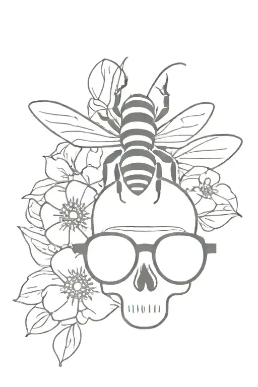 Honeybee Wearing Glasses And Skull With Flowers Blooming