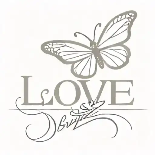 Butterfly Sitting On The Word Love On Left Side