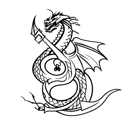 Dragon With A Dagger And Rose