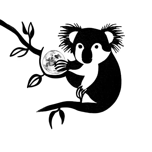 Koala Sleeping On A Tree With The Sun Shining On One Side And The Moon On The Other Side