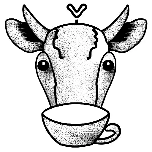 Circuit Cartoon Cow With Cup Of Tea In Full Growth