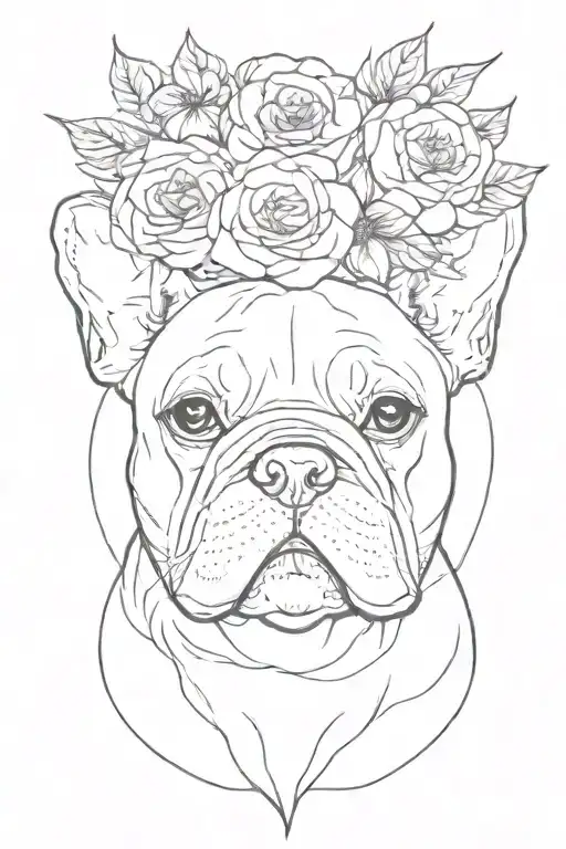 French Bulldog Face Flower In A Bouquet Wrapped Loosely