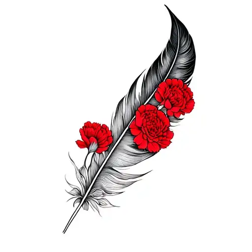 Feather And Red Carnations