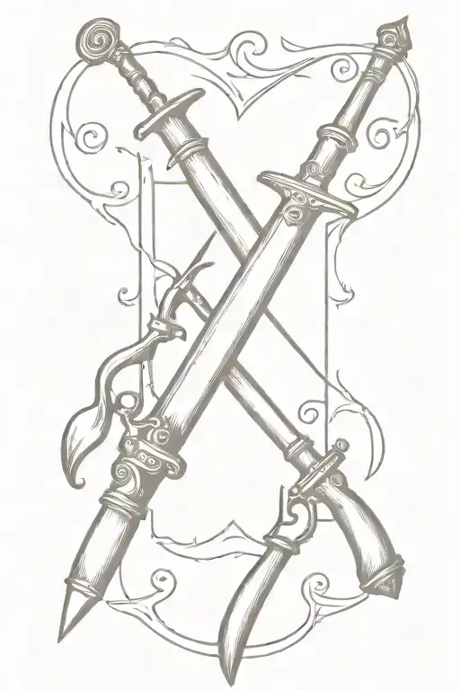 Muskets Crossing Each Other With Scroll In The Middle