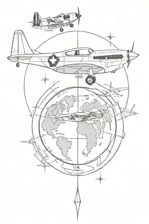 Compas With Globe In It And P51 Mustang Plane