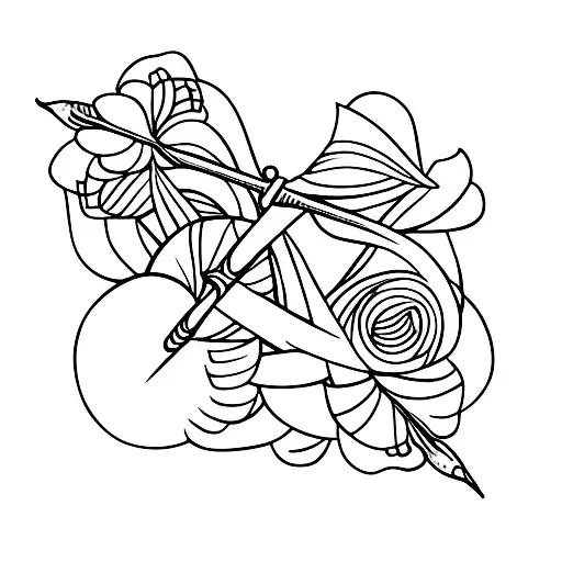 Bow And Arrow Beside A Flower