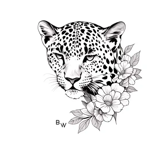 Leapord Half Body With Floral Around