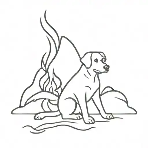 A Minimalist Tattoo Of A Dog Enjoying A Beach Bonfire