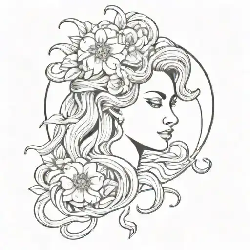 Medusa With Flowers In Her Snake Hair Tattoo Design