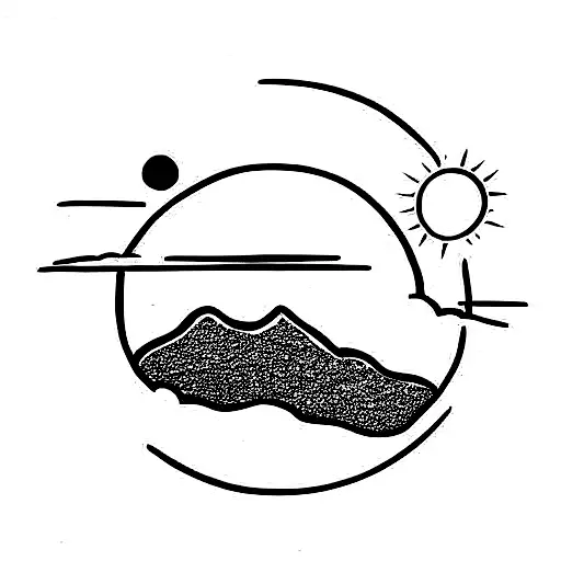 Mountains With Moon And Sun