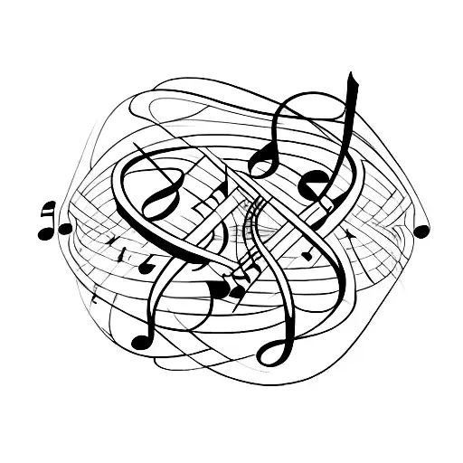 An Abstract Art Inspired Tattoo Incorporating Music Notes And Lyrics