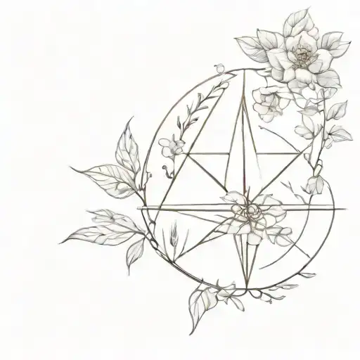 A Minimalist Tattoo Of A Compass Rose Made Up Of Different Flowers From Around The World
