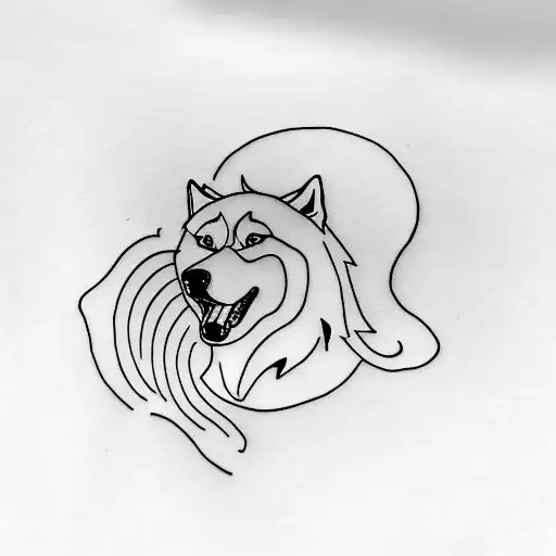 A Minimalist Tattoo Of A Husky Howling At The Sea