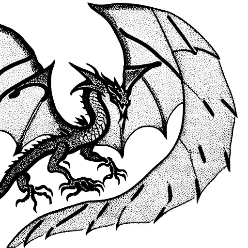 Dragon With Wings Sitting Of A Rock