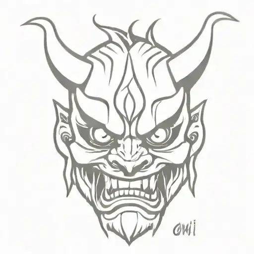 Oni Mask Tattoo For Back Medium Sized