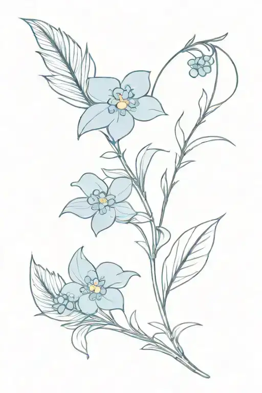 Blue Forget Me Not Flower With Feather Simple