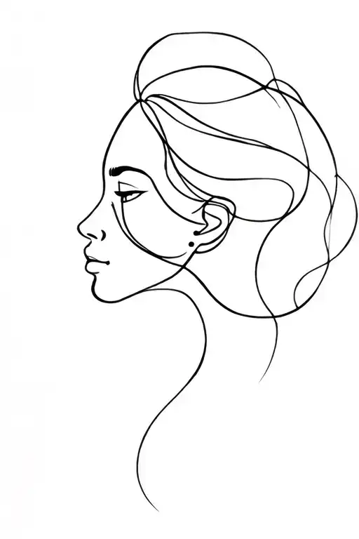 One Line Tatoo Face Profil Woman