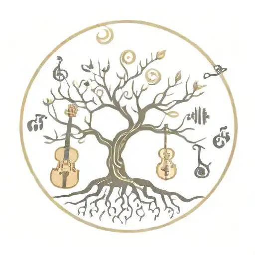 A Tree Of Life With Branches Made Of Musical Instruments And Animals
