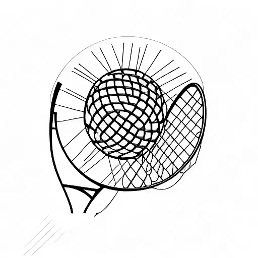 A Minimalist Design Of A Tennis Racket And Ball Intertwined With Animal Silhouettes