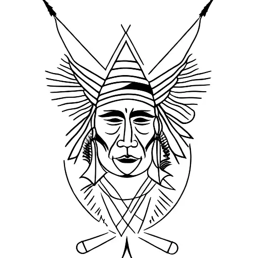 A Minimalist Tattoo Of A Native American Arrowhead Surrounded By Pine Trees And Wildlife Silhouettes