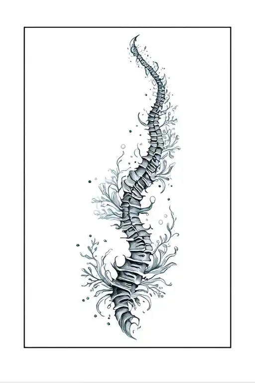 Dainty Ocean Themed Spine Tattoo Design
