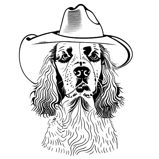 English Springer Spaniel Dog With A Cowboy Hat