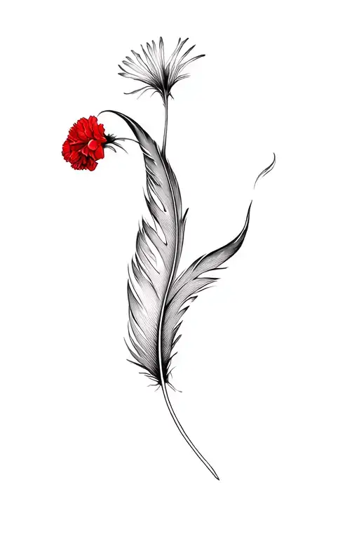Feather Transforming Into A Single Red Carnation Flower