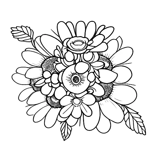 Peach Fruit And Daisy Flower