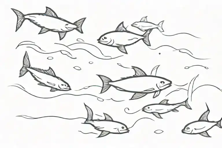 Small Fish Swimming With Seals In The Ocean