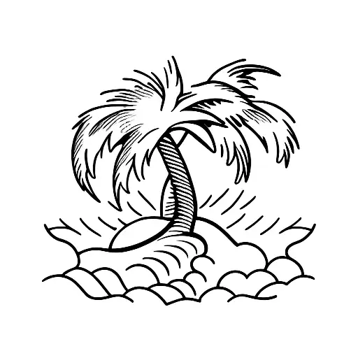 Palm Tree And Wave And Sun