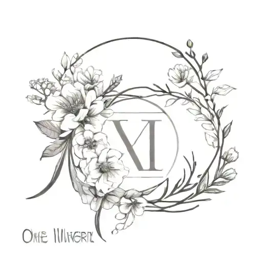 Roman Numeral One Entangled With The Birth Month Flowers For April And July