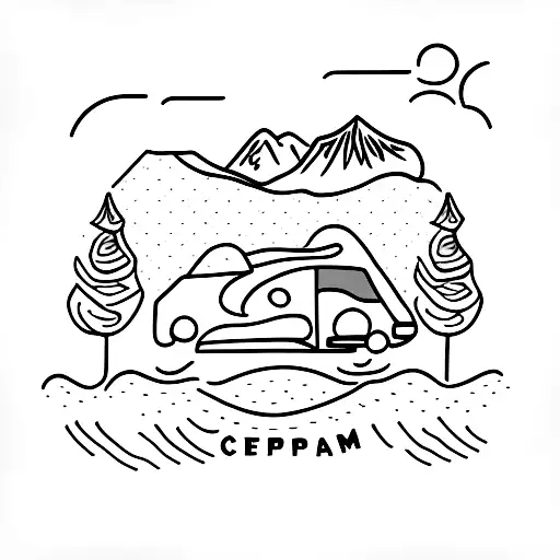 Campervan With Mountain Range Outline