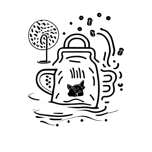 A Minimalist Coffee Cup With A Dog Silhouette On The Beach