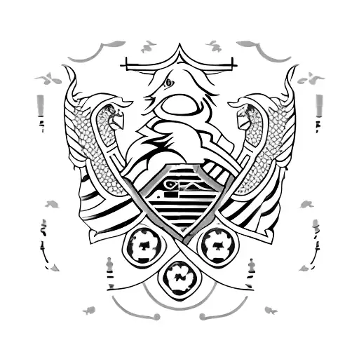 A Traditional Style Tattoo Of The Bahia Football Team Flag Waving Proudly In Front Of Their Stadium