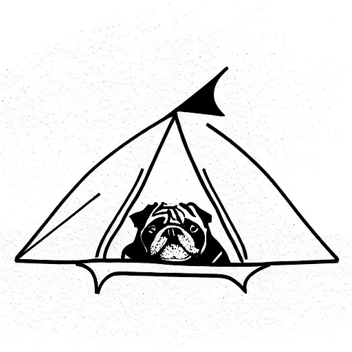 Triangle Dog Tent With Sticks Base With Pug Inside