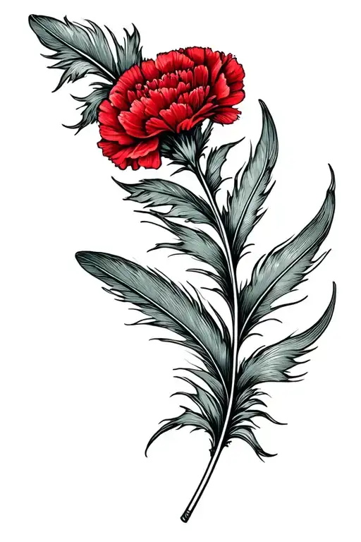 Single Feather Turning Into A Red Carnation Flower