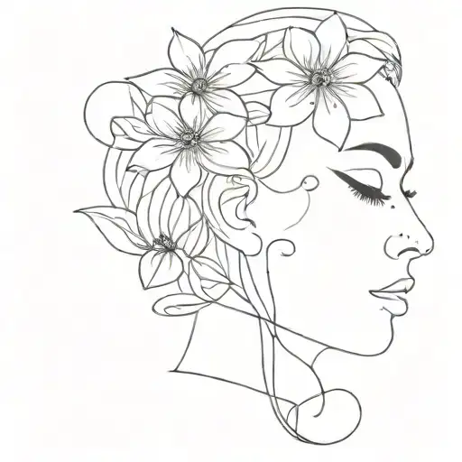Line Tattoo Of Flower Connected To A Face