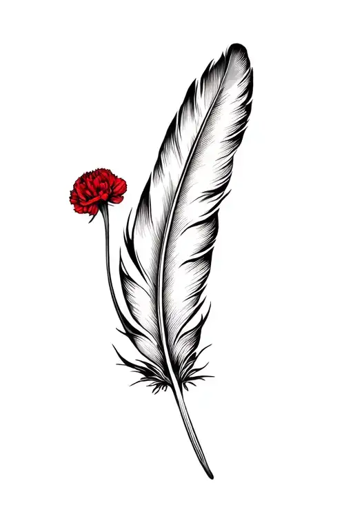 Single Feather Turning Into A Red Carnation Flower
