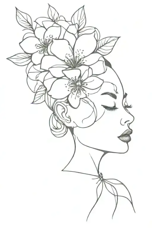 Line Tattoo Of Flower Connected To A Face