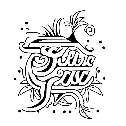 Simple Black And White Hawaiian Lettering Tattoo With The Word Ohana