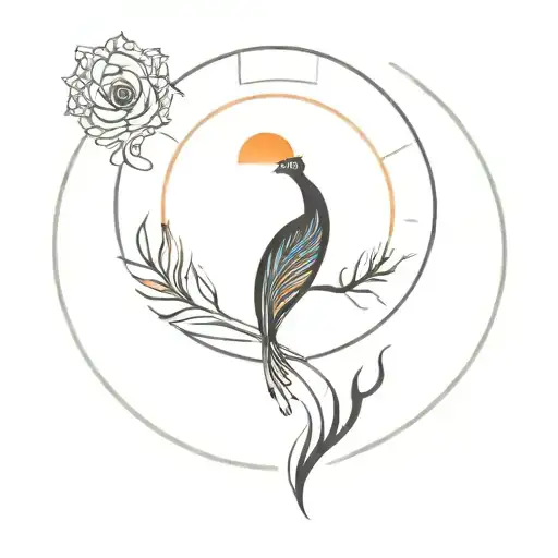 Sunset Tattoo With A Small Peacock Feather