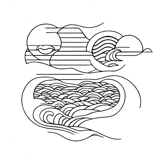 Ocean Wave With Sunset Minimalist