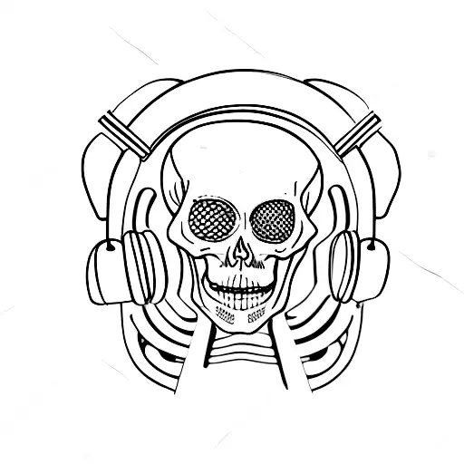 Skeleton With Headphones On Listening To Record Player